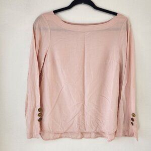 Maeve Anthropologie Boat Neck Light Pink Long Sleeve Boho Shirt Blouse Women's 4